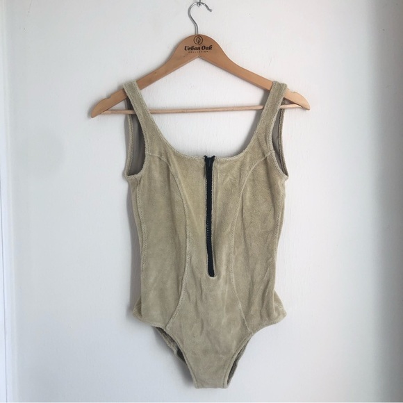 Lisa Marie Fernandez size II (4-6) Beige Terrycloth Zip Front One Piece Swimsuit - Picture 1 of 11
